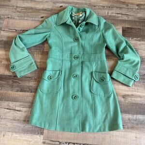 Tulle Green Trench Coat Button Pocket Lined Mid-Length Long Sleeve M preppy fall
